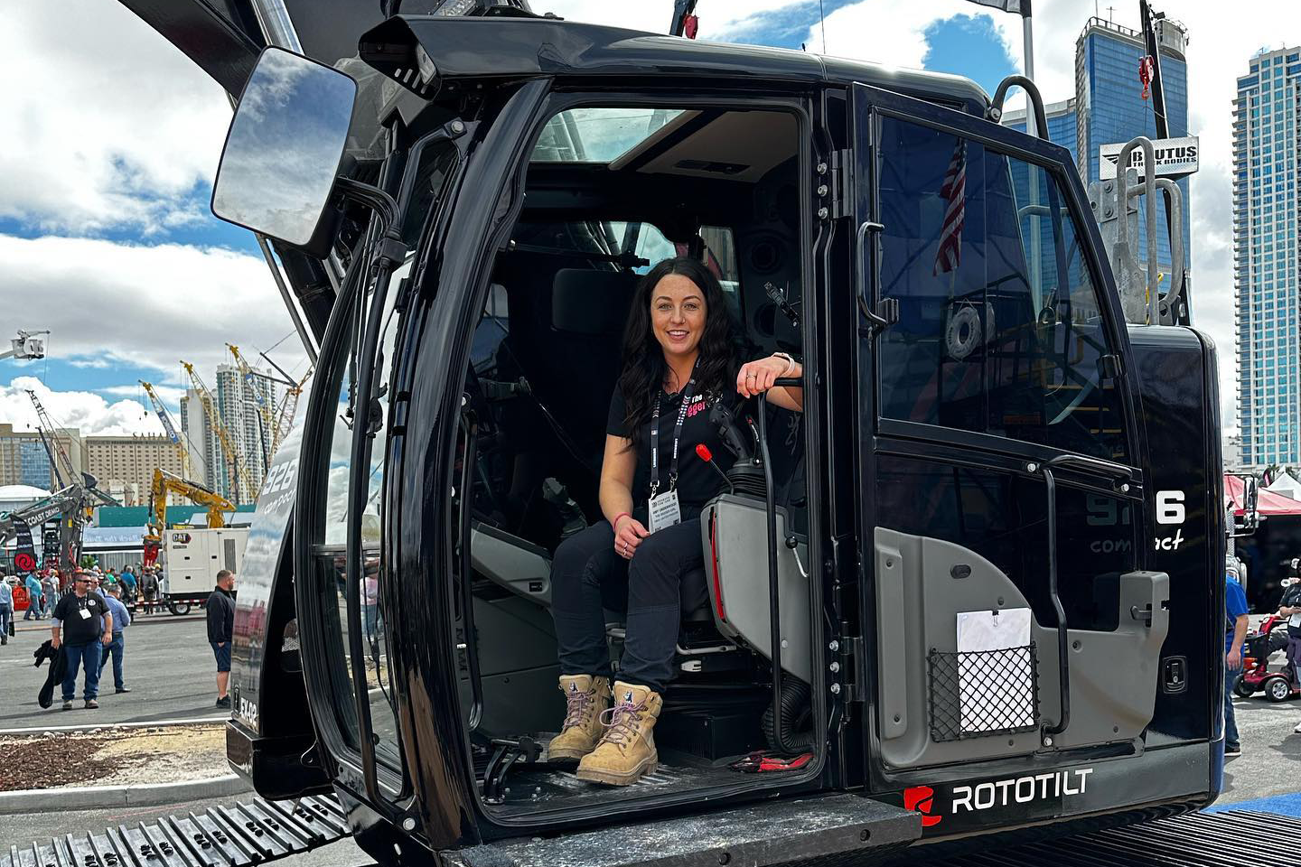 Amy Underwood in an excavator