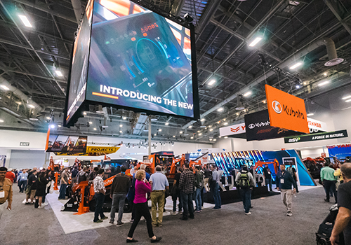 Kubota booth with a bunch of people at CONEXPO-CON/AGG