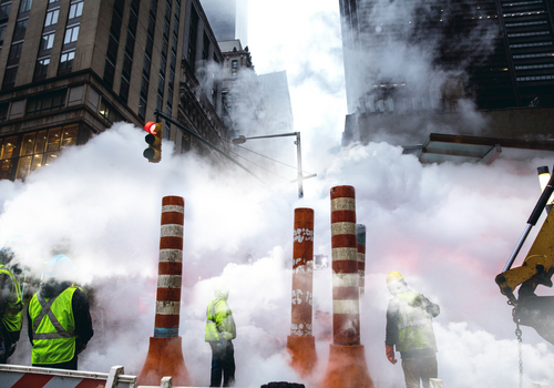 Road construction in Lower Manhattan - New York City.