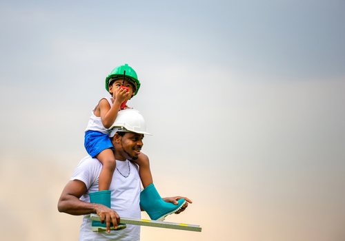 Construction worker enjoying family 