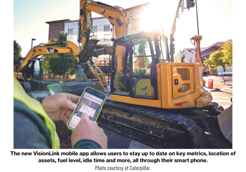 Caterpillar ConstructioThe new VisionLink mobile app allows users to stay up to date on key metrics, location of assets, fuel level, idle time and more, all through their smart phone